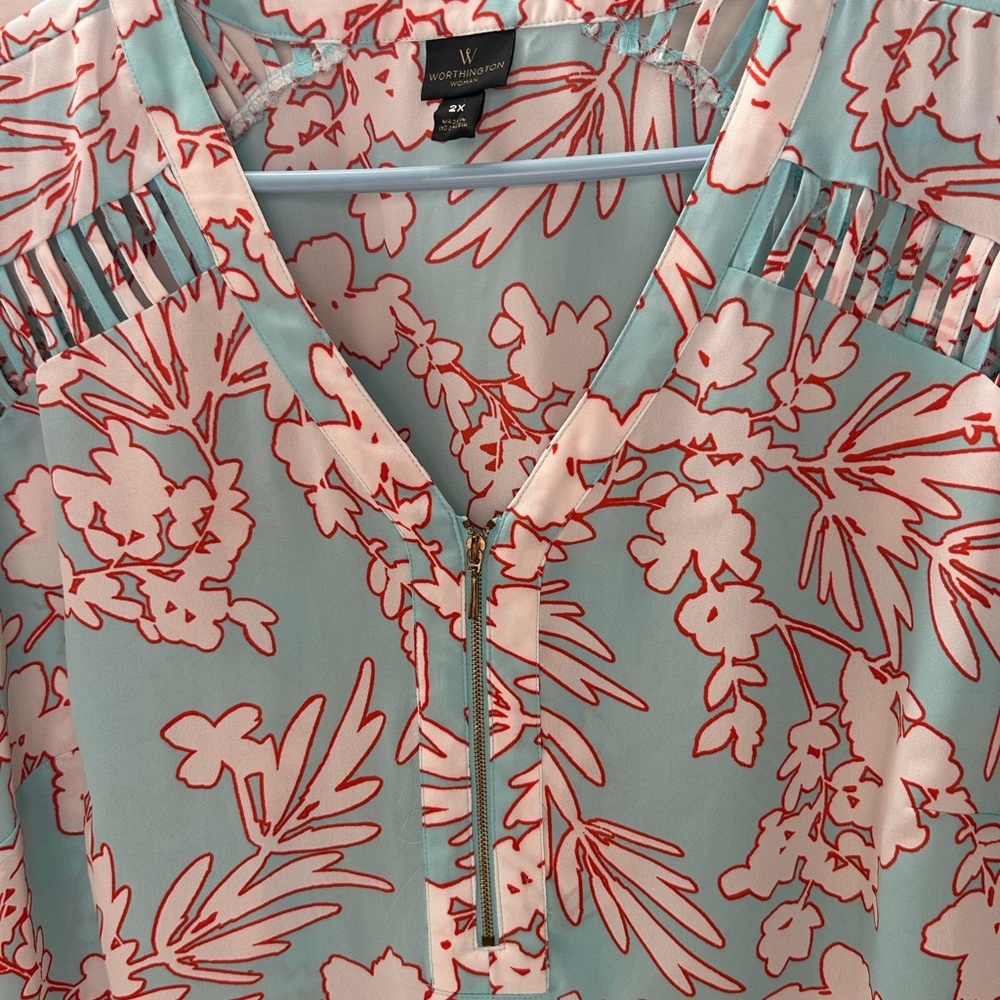 Worthington Woman top size 2X short sleeve turquoise and orange